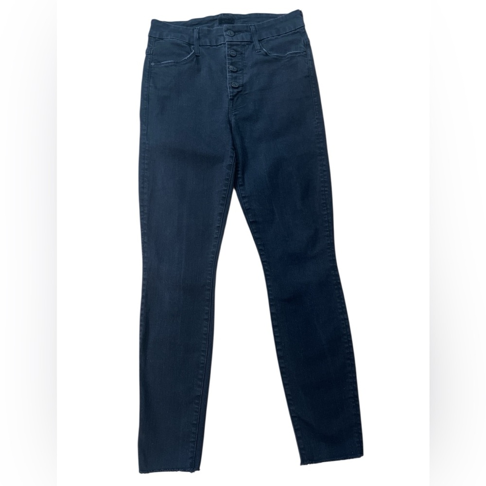 MOTHER The Pixie Ankle Fray Not Guilty Black Skinny Jeans
